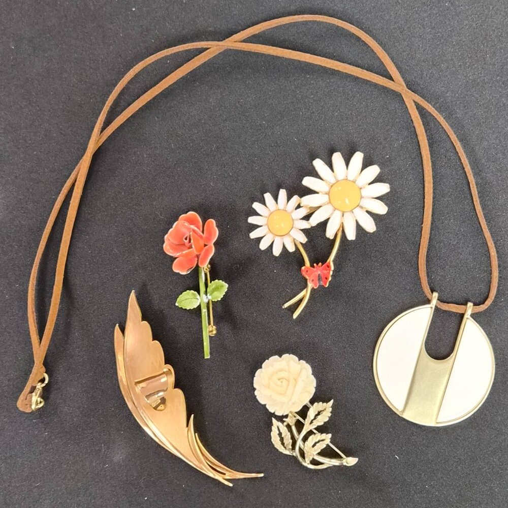 Lot of vintage 70s-feel brooches and necklace great condition